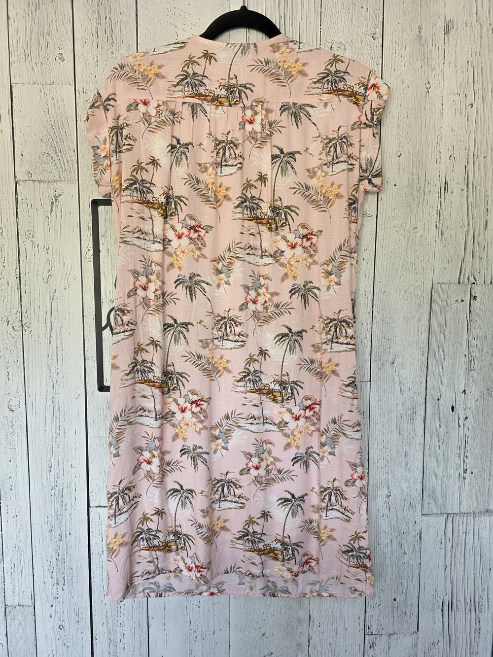Tribal Femme Pink Tropical Palm Print Button Front Dress | Size Small | Pre-Love - Picture 7 of 14